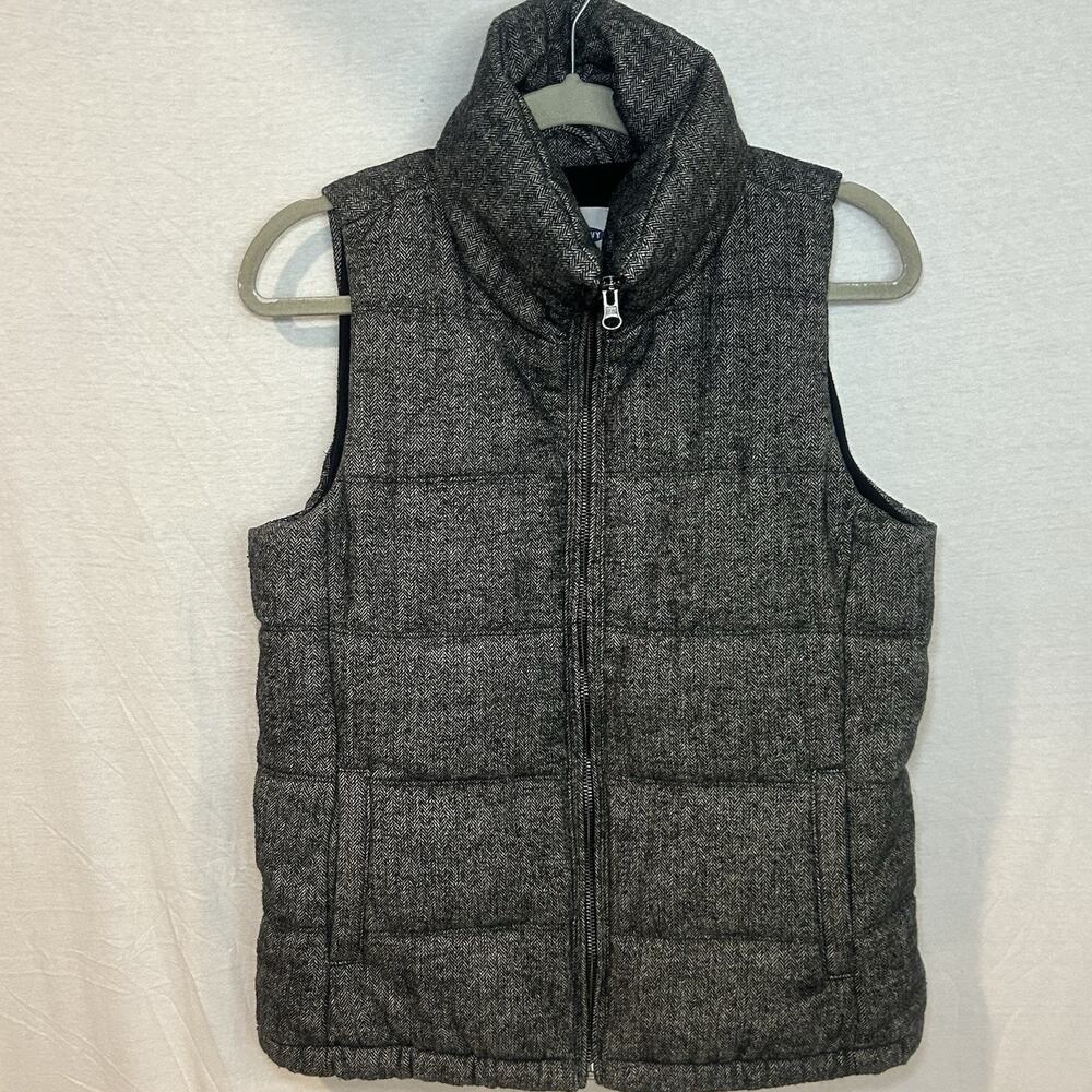 Old Navy Thick Wool Blend Puffer Vest Women’s Small Full Zip Gray Fleece Lined